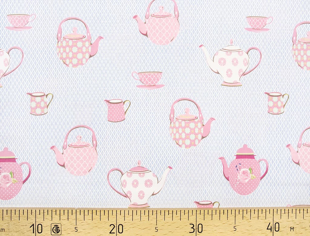 Ткань Gütermann Summer Loft (розовый чайный сервиз на светло-голубом)