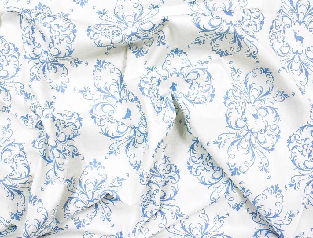 Ткань Gütermann French Cottage (голубые животные в орнаменте на белом) - №1