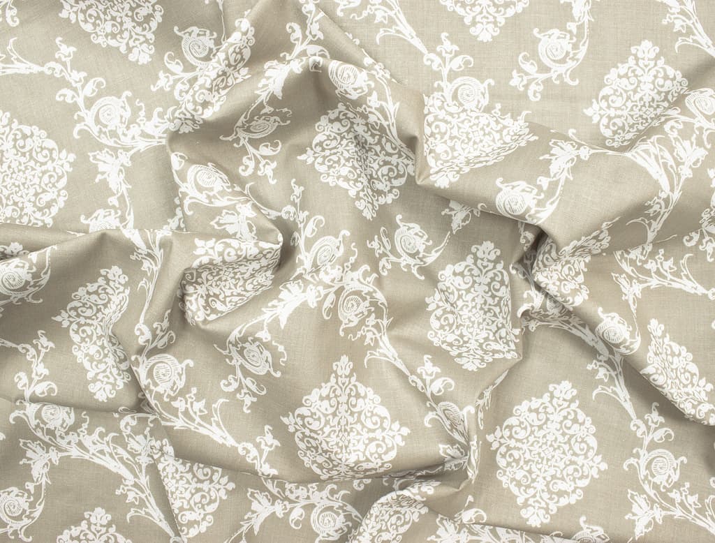 Ткань Gütermann French Cottage (белый ажурный ромбовидный узор на серо-бежевом) - №1