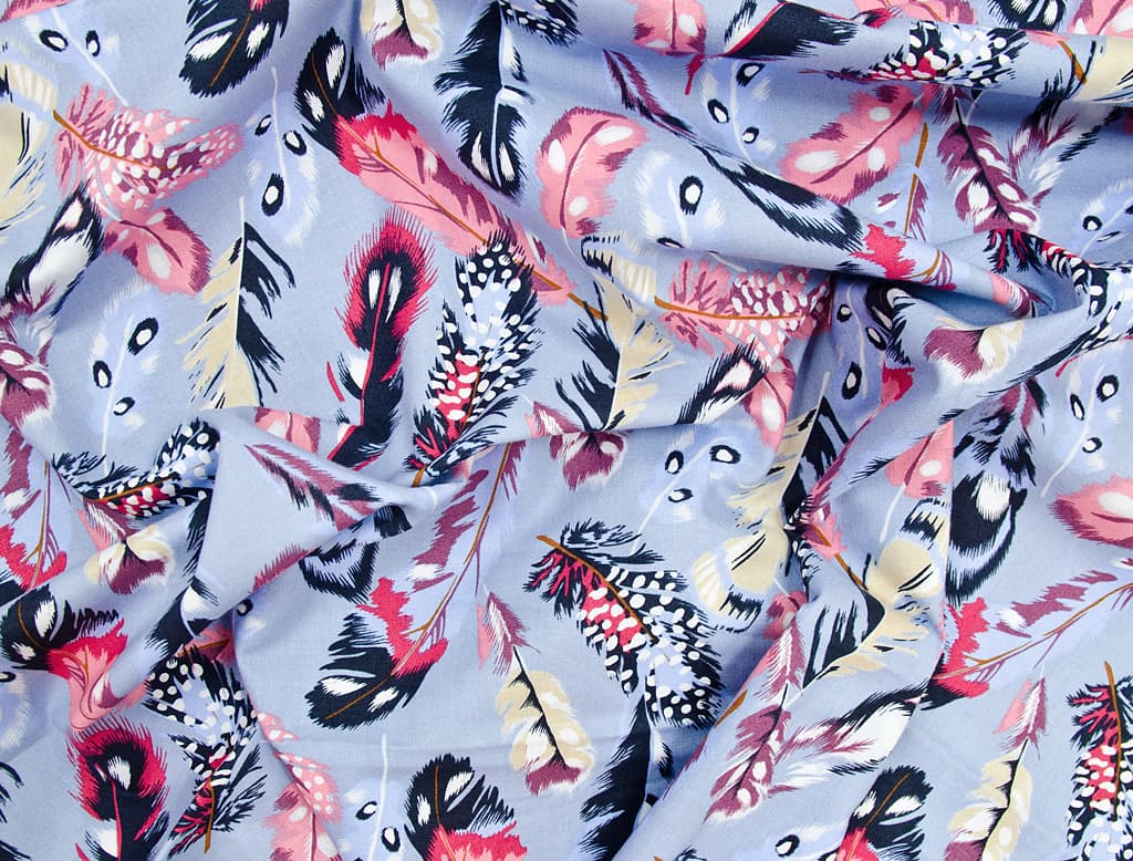 Ткань Gütermann Portofino (голубой/разноцветные перья) - №1