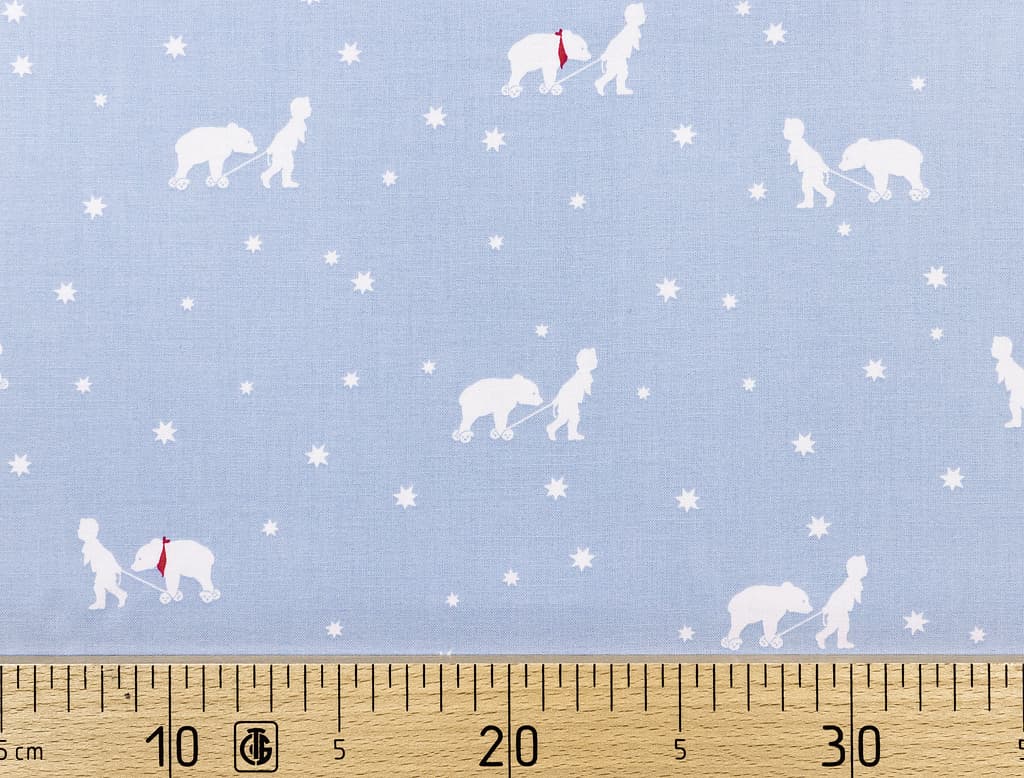 Ткань Gütermann Little Friends (голубой/мальчик с медвежонком)