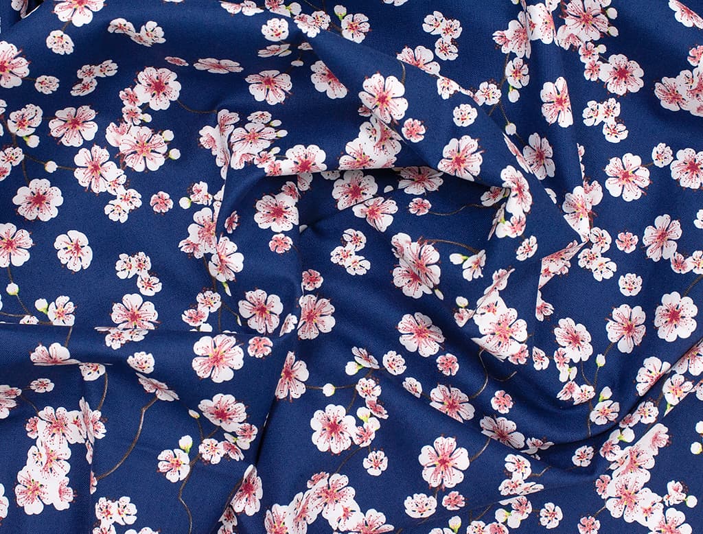 Ткань Gütermann Blooms (мелкие розовые цветочки на синем) - №1