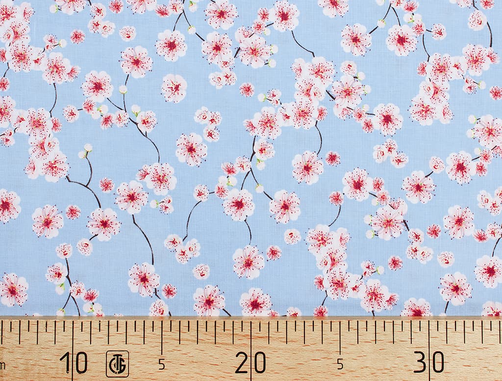 Ткань Gütermann Blooms (мелкие розовые цветочки на голубом)