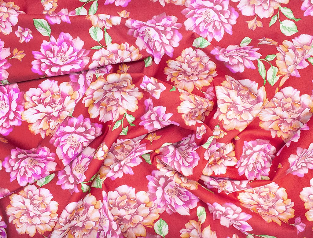Ткань Gütermann Unique (пионы на красном) - №1