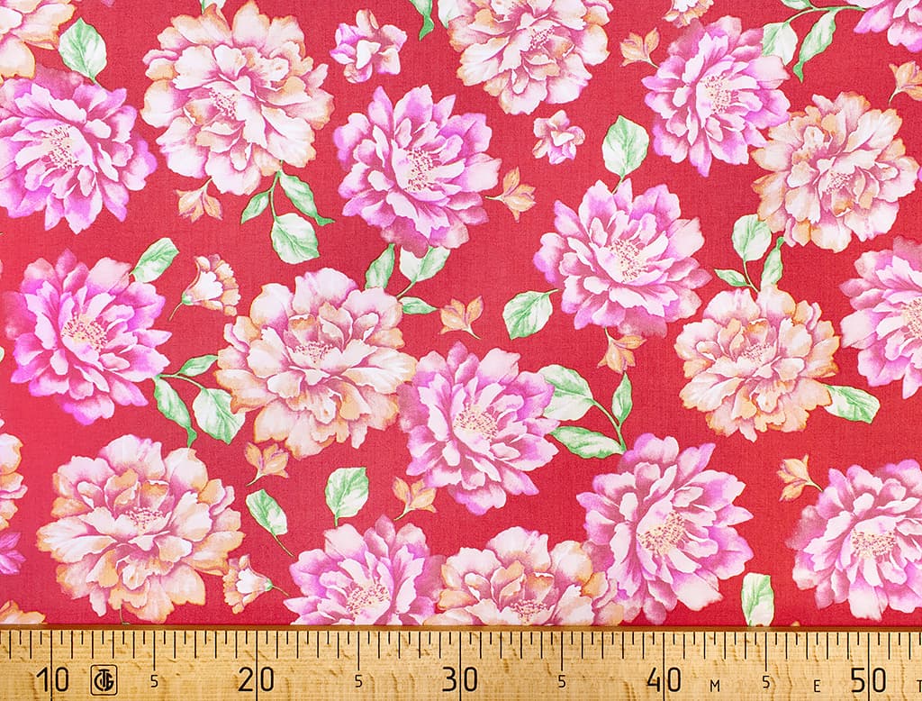 Ткань Gütermann Unique (пионы на красном)