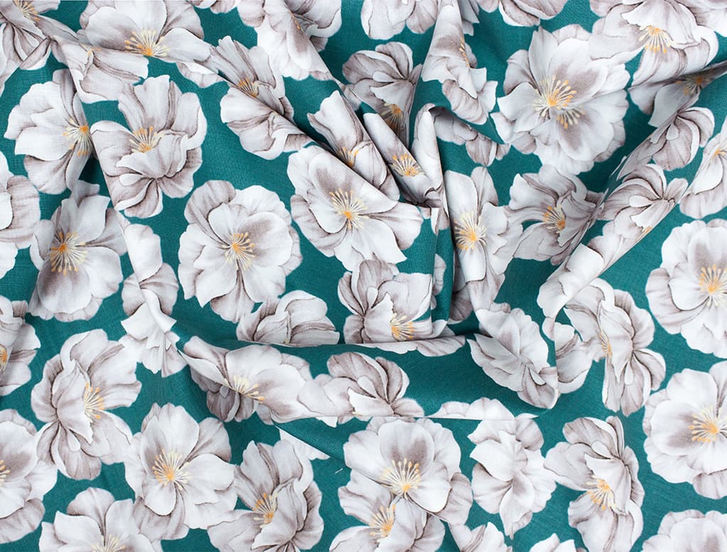 Ткань Gütermann Cosy Mood (белые цветы на зеленом) - №1