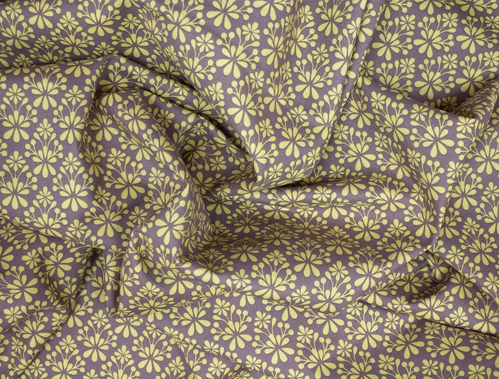 Ткань Gütermann Light Breeze (желтый орнамент на серо-сиреневом) - №1