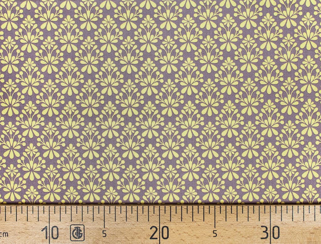 Ткань Gütermann Light Breeze (желтый орнамент на серо-сиреневом)