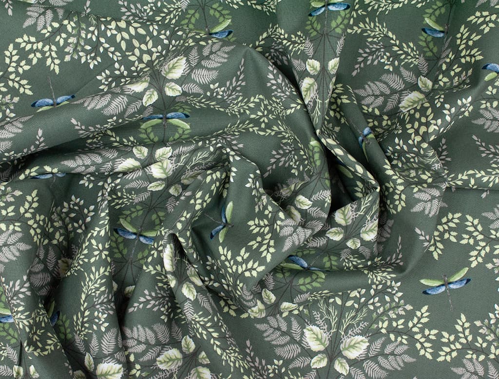 Ткань Gütermann Natural Beauty (цветы и стрекозы на оливковом) - №1