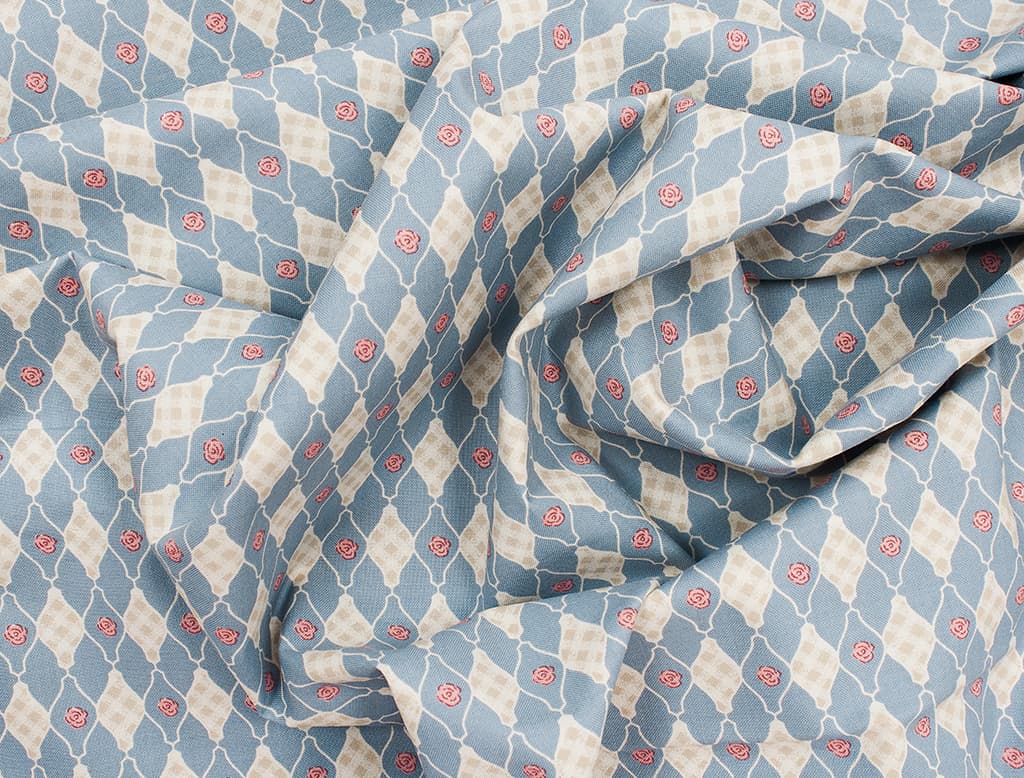 Ткань Gütermann Pemberley (серо-голубой/бежевые ромбы в клетку) - №1