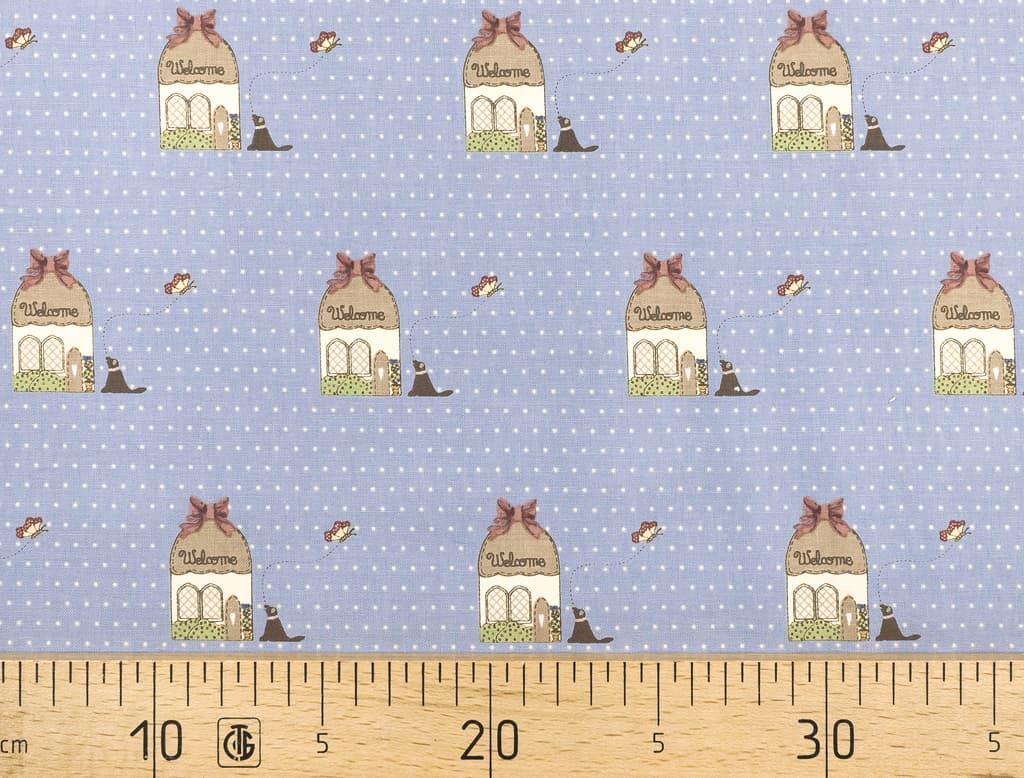 Ткань Gütermann Country Chic Cottage (домик с собакой на голубом)