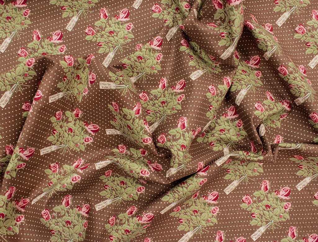 Ткань Gütermann Lizzy's Garden (букеты роз на коричневом) - №1