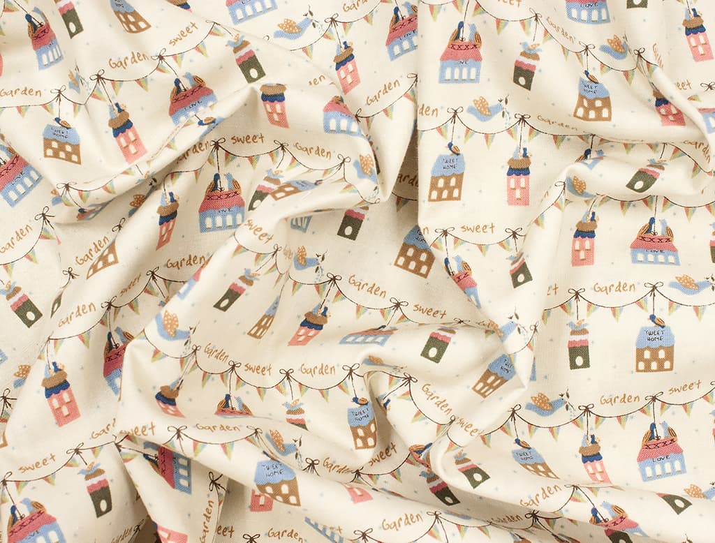 Ткань Gütermann Lizzy's Garden (домики на бежевом) - №1