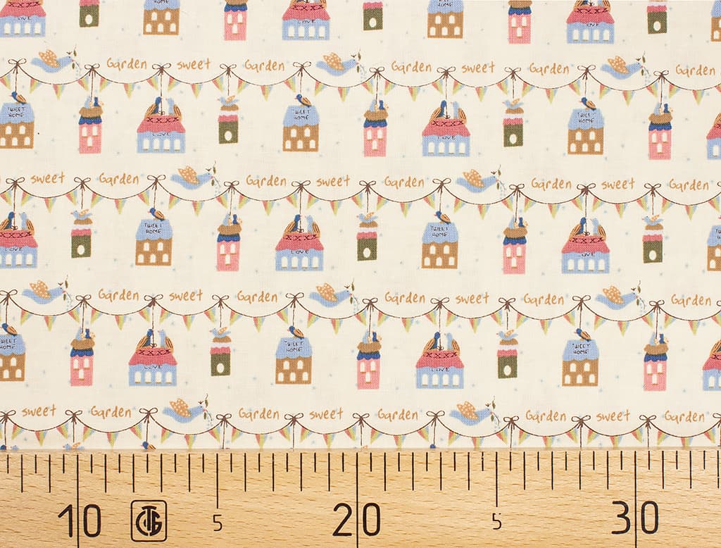 Ткань Gütermann Lizzy's Garden (домики на бежевом)
