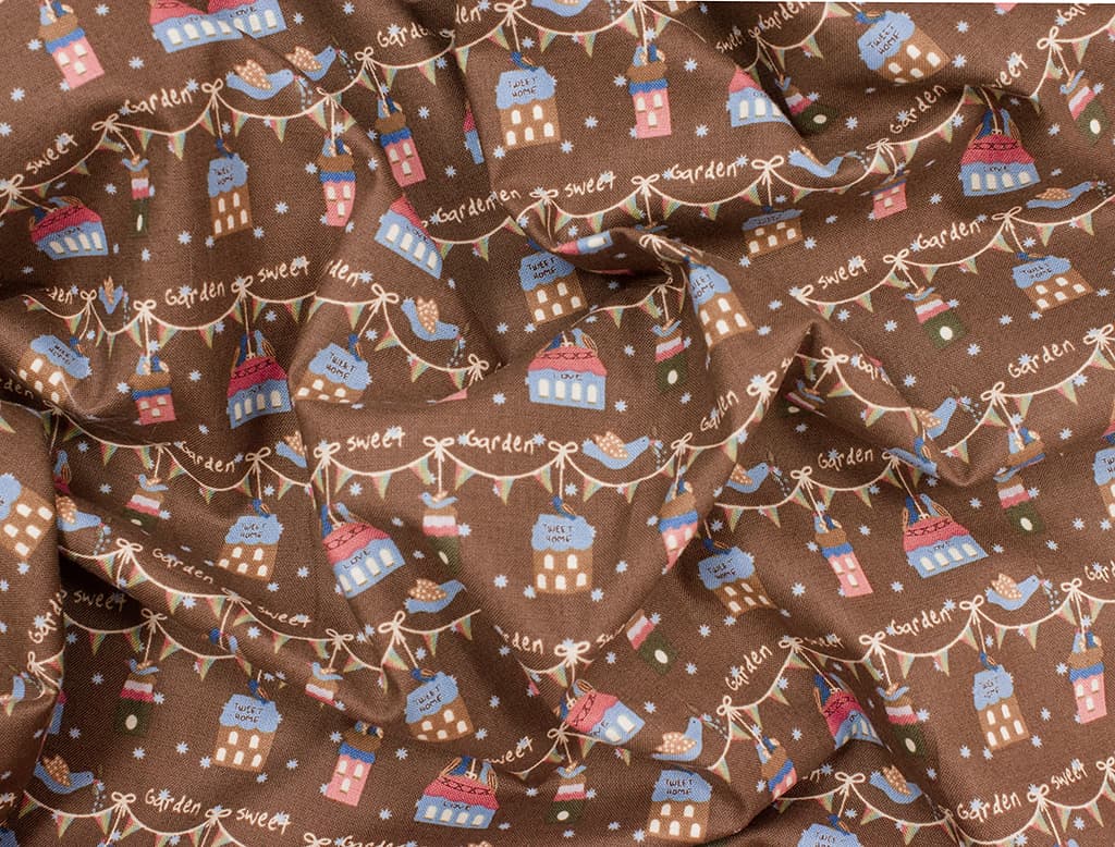 Ткань Gütermann Lizzy's Garden (домики на коричневом) - №1