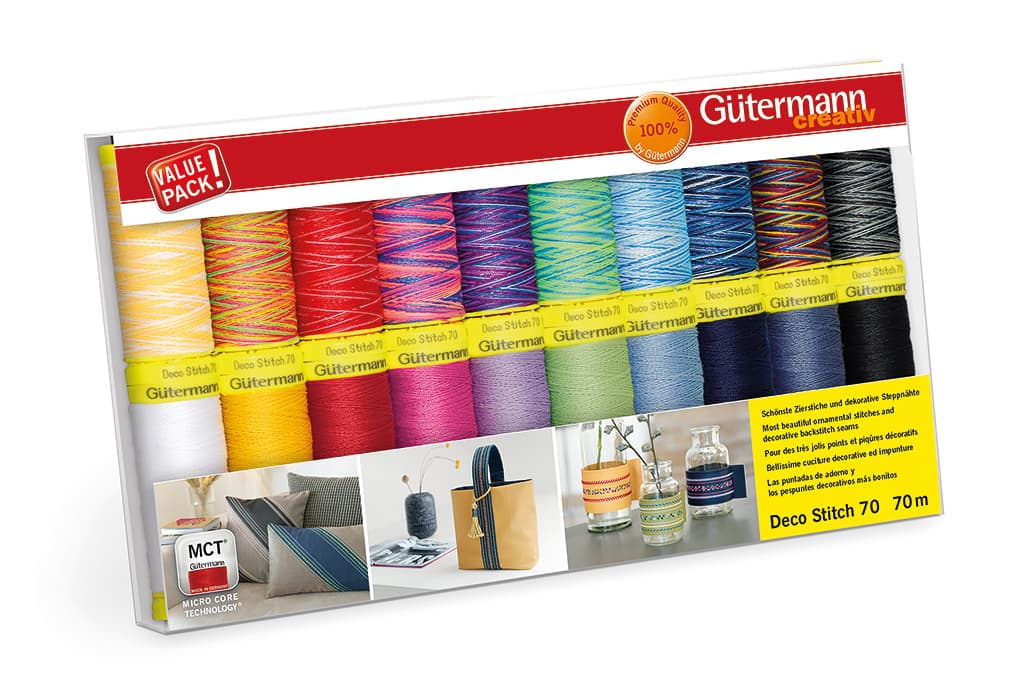 Нитки для декоративных швов. 100% полиэстер Набор ниток Gütermann Deco Stitch 20 катушек по 70м