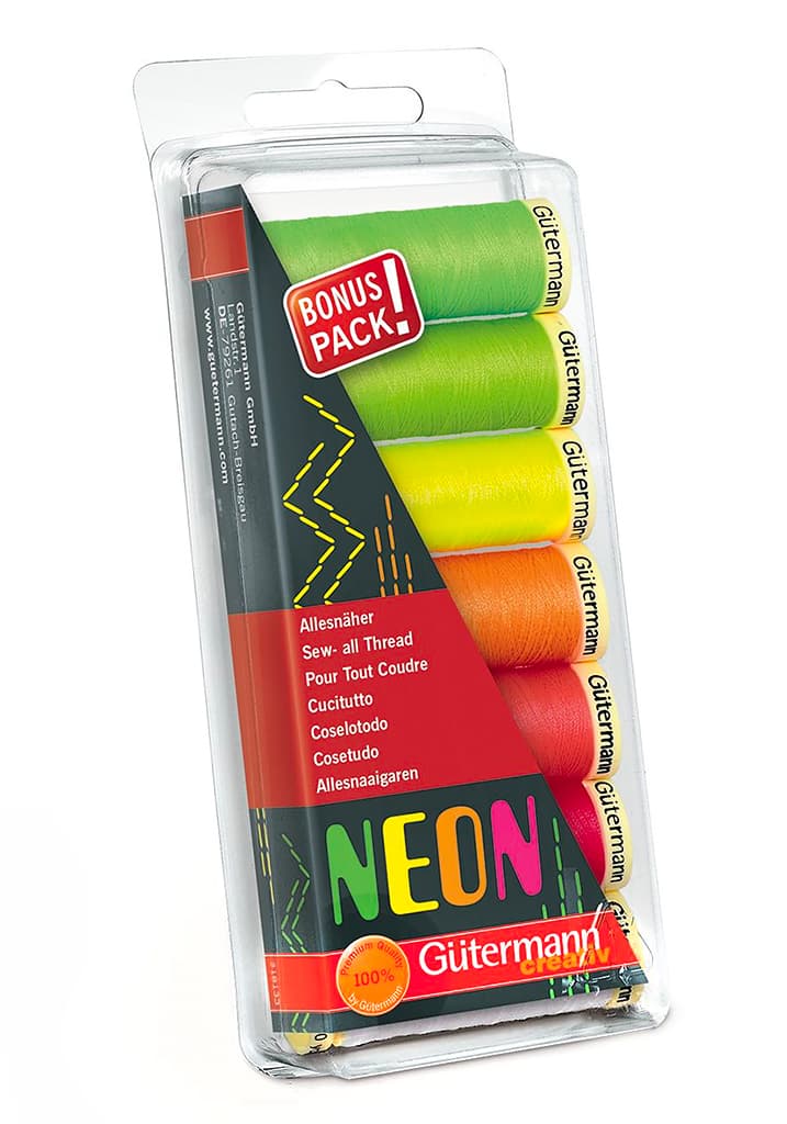 Универсальные нитки. 100% полиэстер Набор ниток Gütermann Sew All NEON, 7 катушек по 100м