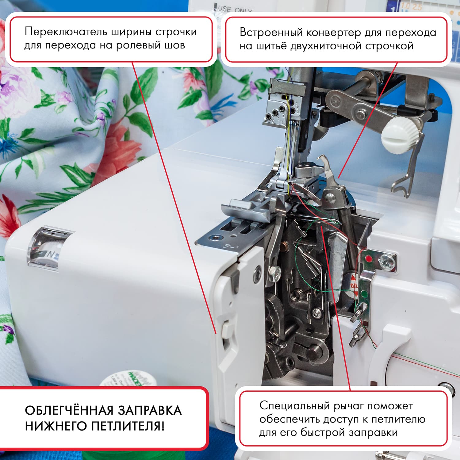 5-ти (4, 3, 2-x) - ниточный оверлок + 3-х игольная 5-ти ниточная плоскошовная машина (коверлок) Janome 1200D Professional - №5