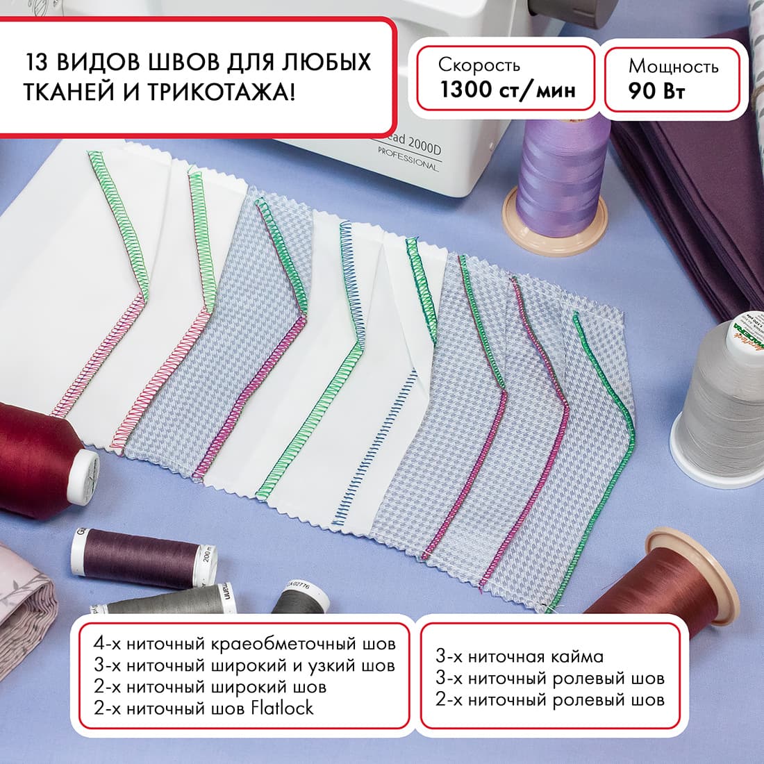 4-x (3, 2-x) - ниточный оверлок с пневматической заправкой Janome AirThread 2000D Professional - №10