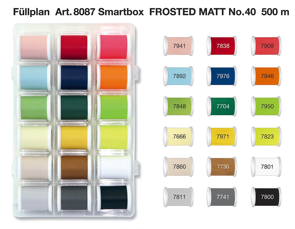 18 катушек Frosted Matt по 500м и набор вышивальных игл №75 5 шт Набор матовых ниток Madeira Frosted Matt в пластиковой коробке - №2