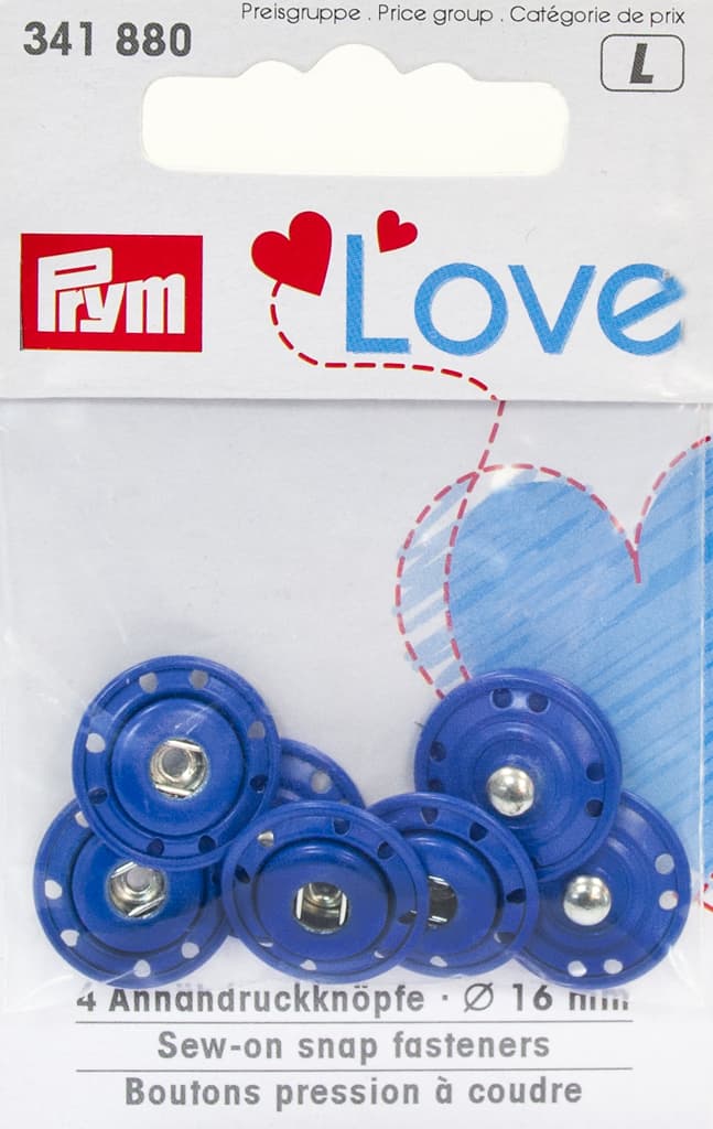 Пришивные кнопки Prym Love синие 16мм (4 шт)