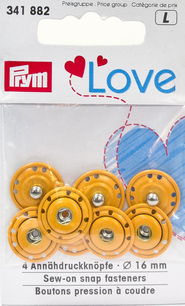 Пришивные кнопки Prym Love оранжевые 16мм (4шт)