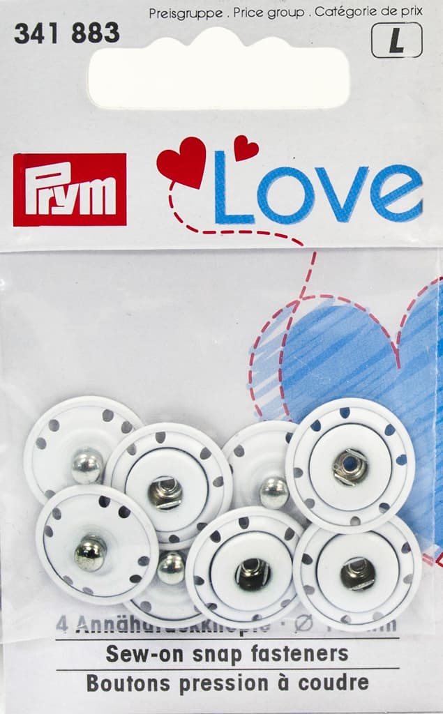 Пришивные кнопки Prym Love белые 16мм (4 шт)