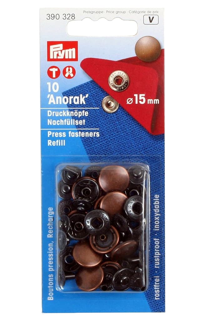 Кнопки Anorak медь 15мм (10шт) (без устройства для установки и насадок)