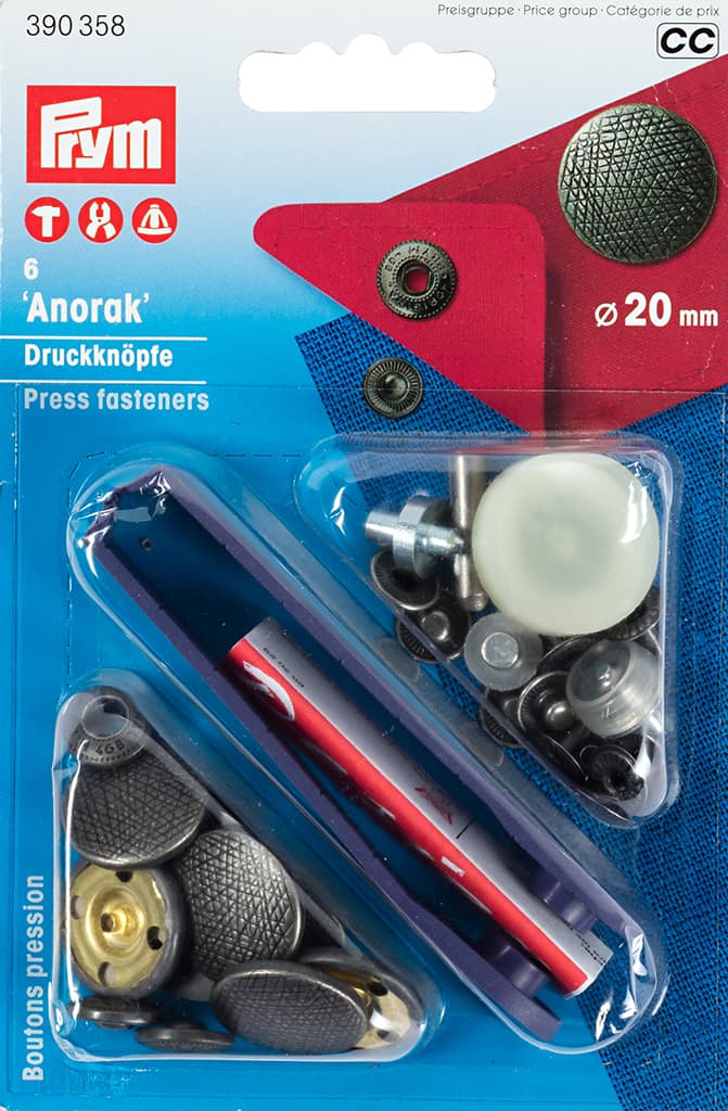 Кнопки "Anorak" с рисунком "Характер" темное серебро 20мм (6 шт)