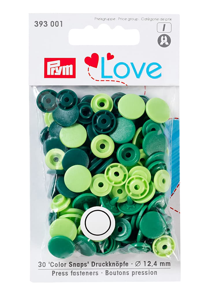 Кнопки Prym Love "Color Snaps" круглые зеленые, темно-зеленые, салатовые