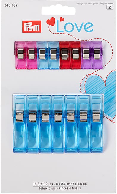 Прищепки малые и большие Prym Love для работы с тканями, 2,6 и 5,5 см, 15 шт