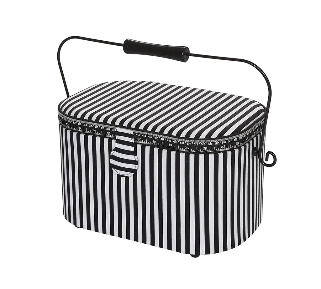 Шкатулка, обтянутая тканью, овальная (30х20,5х19), черно-белая полоска - №1