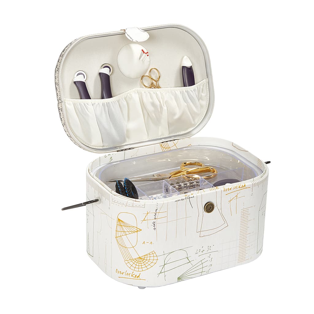 Шкатулка, обтянутая тканью, овальная (30х20,5х19), швейные чертежи - №1