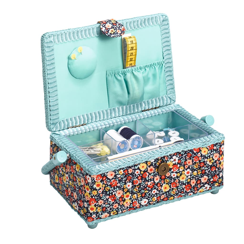 Шкатулка, обтянутая тканью, прямоугольная (24х16х11), мелкий цветочек - №1