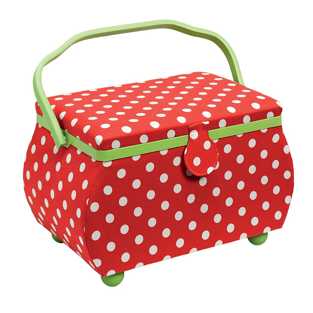 Шкатулка, обтянутая тканью (32х20,5х20), красная в белый горох - №1