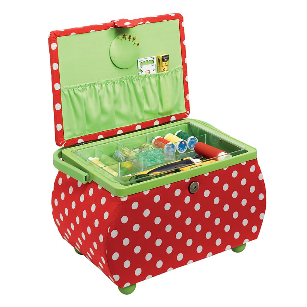 Шкатулка, обтянутая тканью (32х20,5х20), красная в белый горох - №2