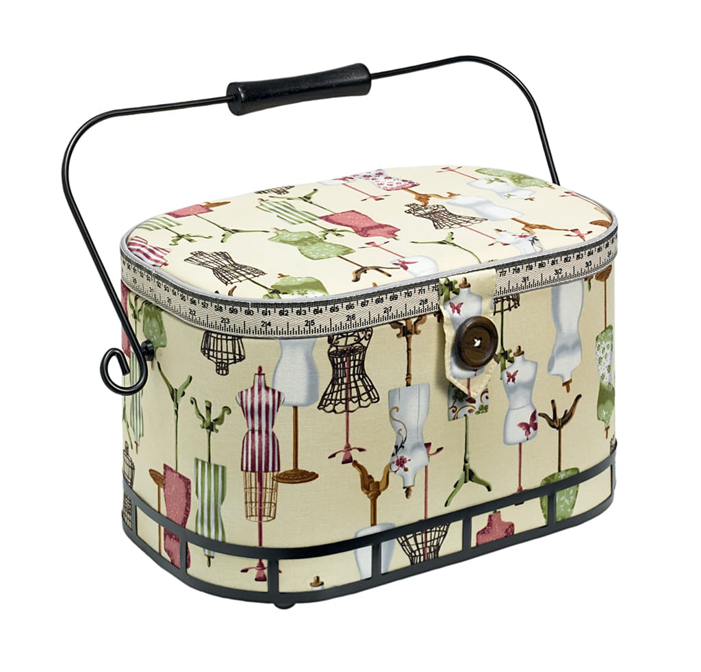 Шкатулка, обтянутая тканью, овальная (30х20,5х19), бежевая с манекенами - №1