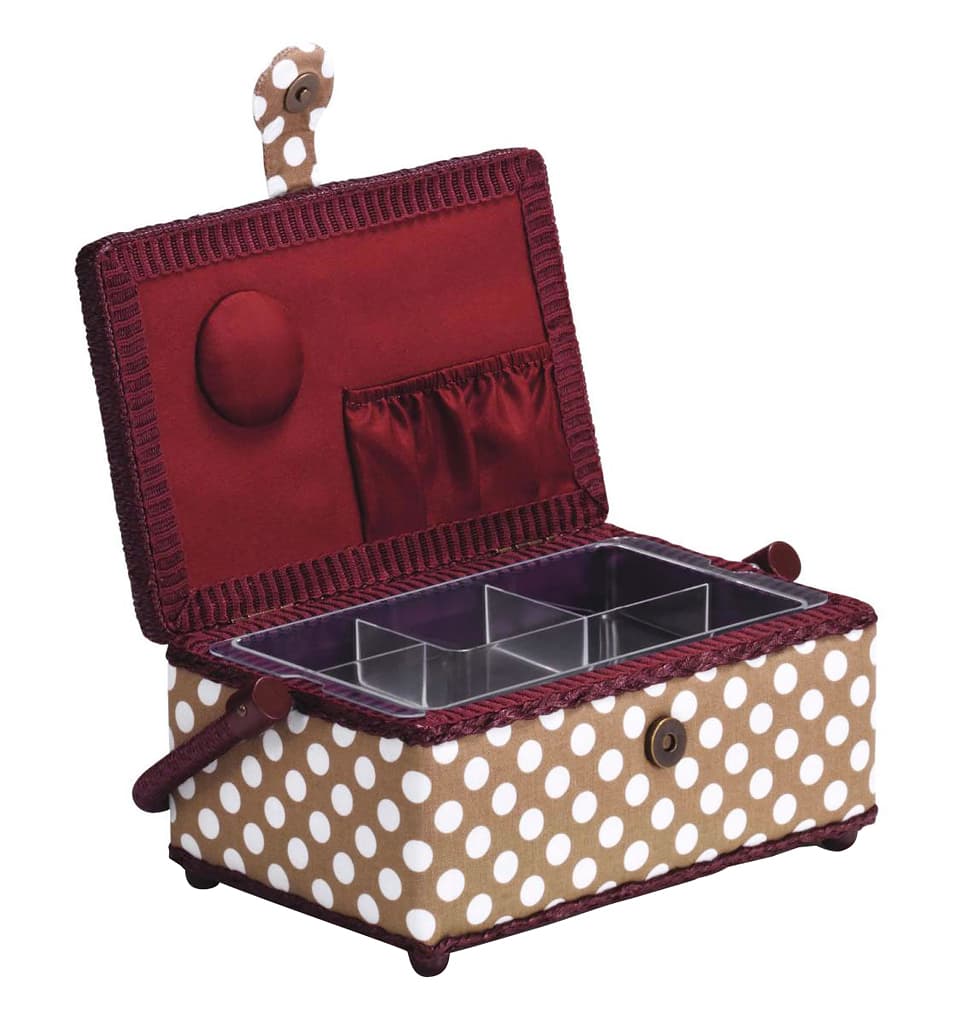 Шкатулка, обтянутая тканью, прямоугольная (24х16х11), бежевая в белый горох - №1