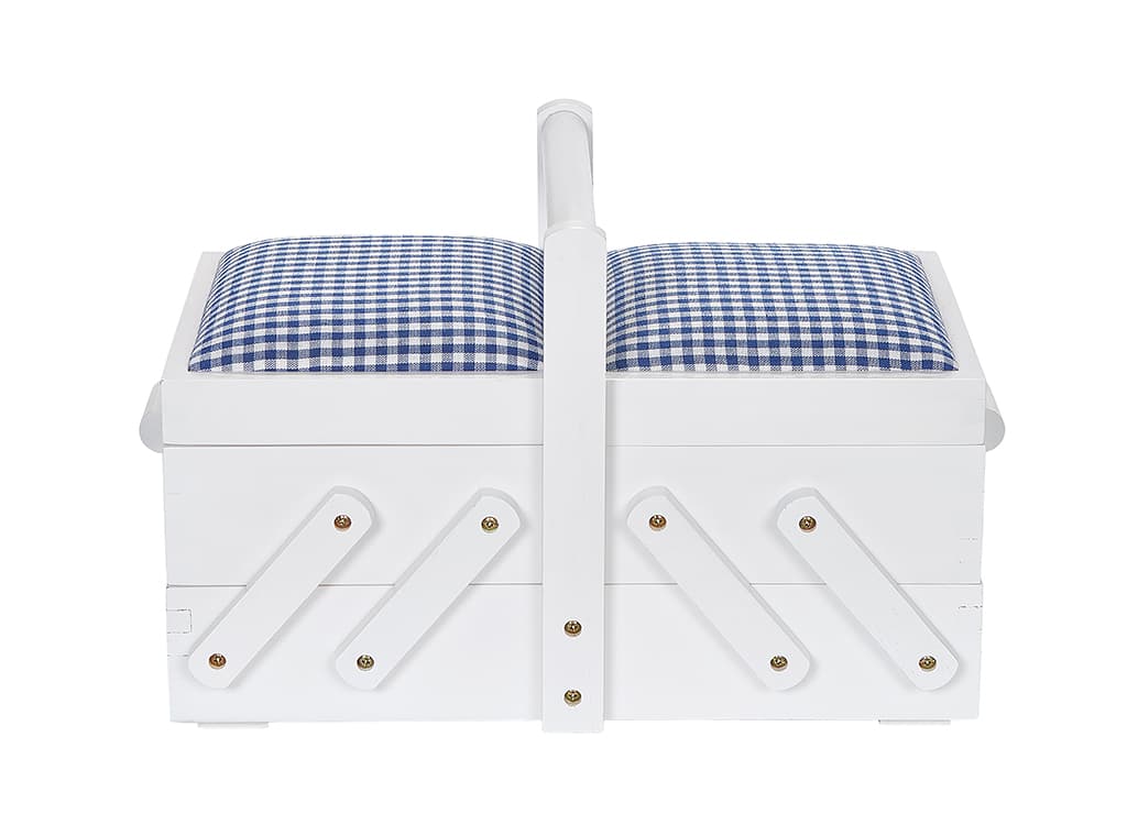 Шкатулка для рукоделия S (36х19х23), дерево, белая, крышка с тканью