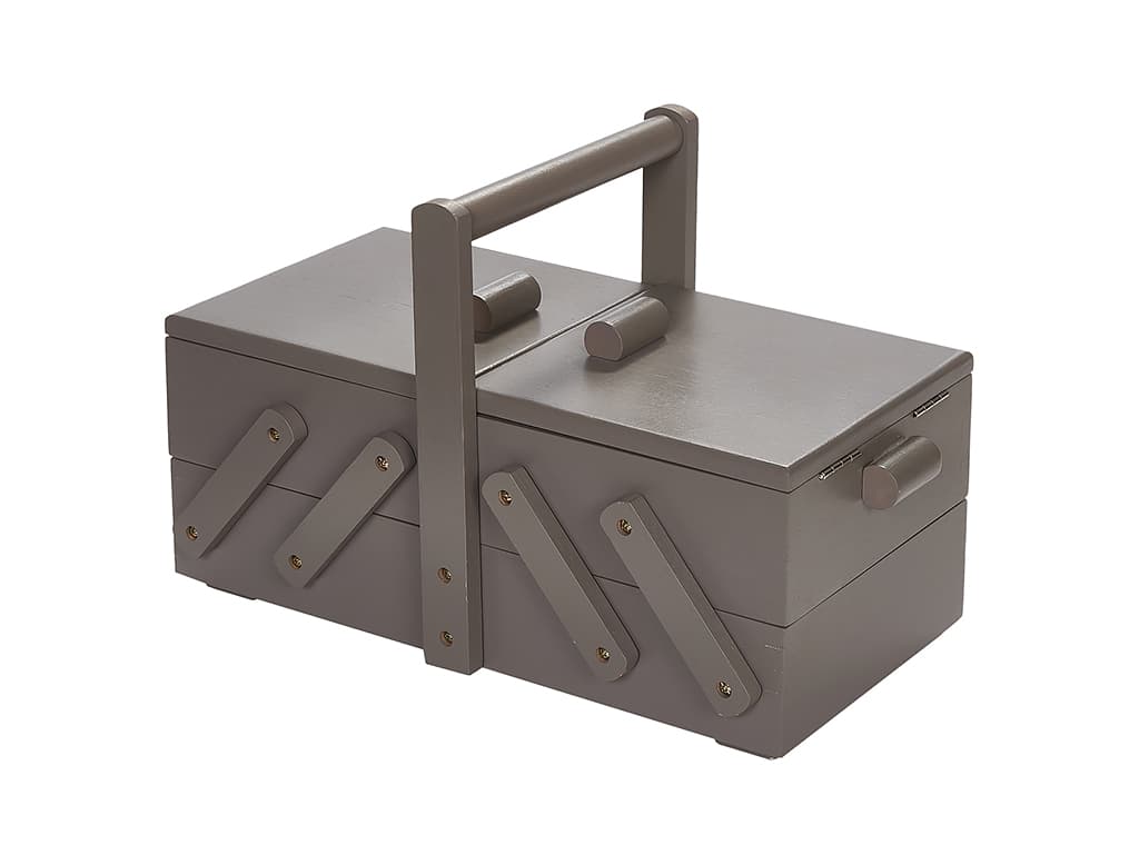 Шкатулка для рукоделия S (36х19х22), дерево, серо-бежевая - №1