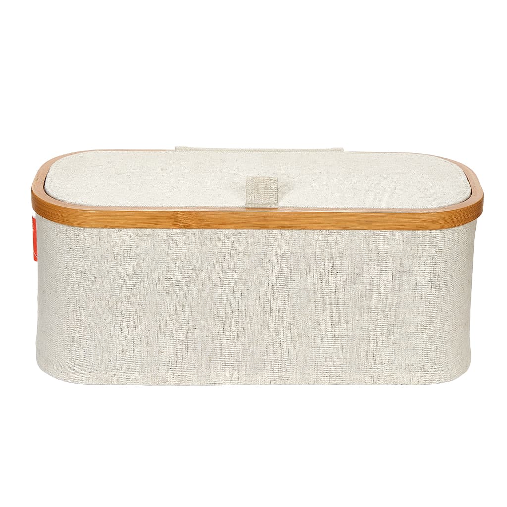 Коробка (38х15,5х16), ткань/бамбук, бежевая - №1