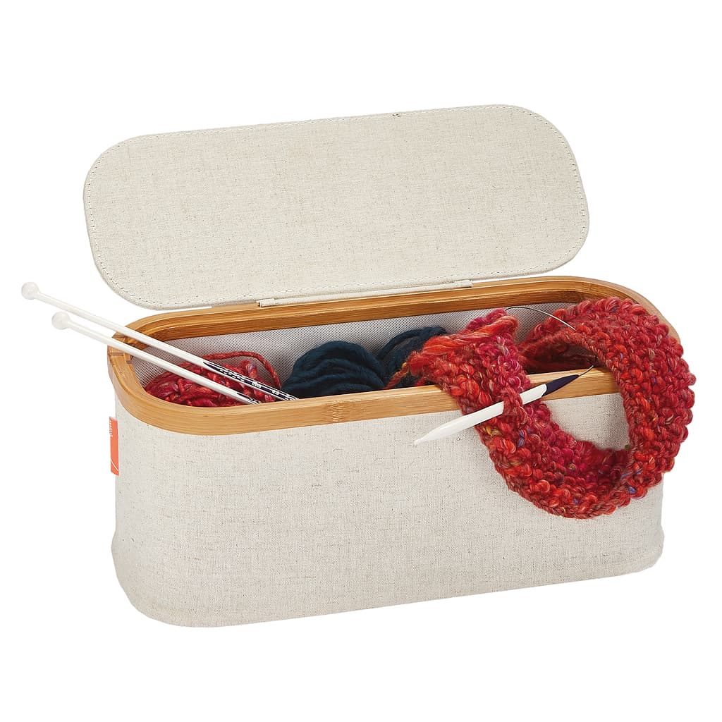 Коробка (38х15,5х16), ткань/бамбук, бежевая - №2