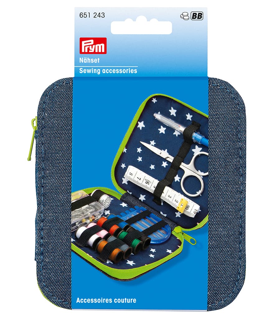 Дорожный швейный набор, джинс/зеленая молния