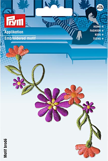 Аппликация Гирлянда из цветов, лиловый/болотный/терракотовый