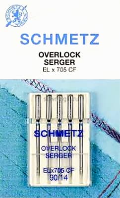 Иглы универсальные хромированные для коверлоков и плоскошовных машин №90 Schmetz ELx705 CF 5 шт