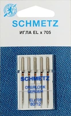 Иглы универсальные для коверлоков и плоскошовных машин №80 Schmetz ELx705 5 шт