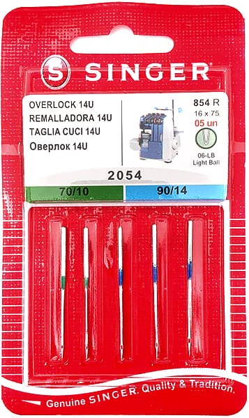 Иглы для оверлоков серии 14U, №70-90 Singer 2054 854R 5шт