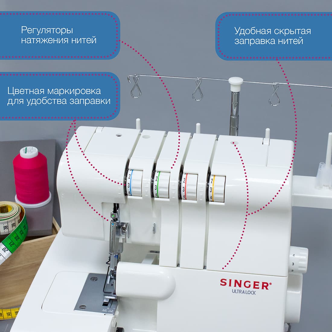 4-х (3-x) - ниточный оверлок Singer 14SH654 Ultra Lock - №3