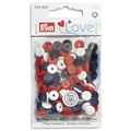 Кнопки Prym Love  "Color Snaps Mini" 9мм, круглые с имитацией стежка, белые, красные, фиолетовые 