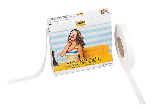 Nahtband Flexible Клеевая эластичная лента для укрепления срезов, 15мм х 100м, белый Лента клеевая тянущаяся тканевая